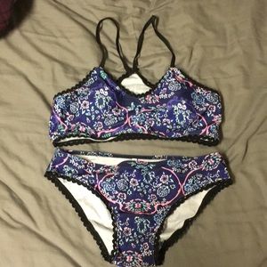 Navy blue floral bathing suit
